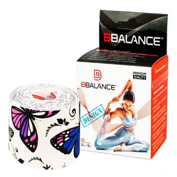 Кинезио тейп Bio Balance 5см х 5м бабочки белый