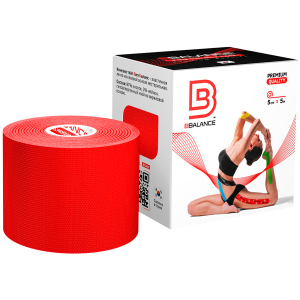 Кинезио тейп Bio Balance Tape 5см х 5м красный.